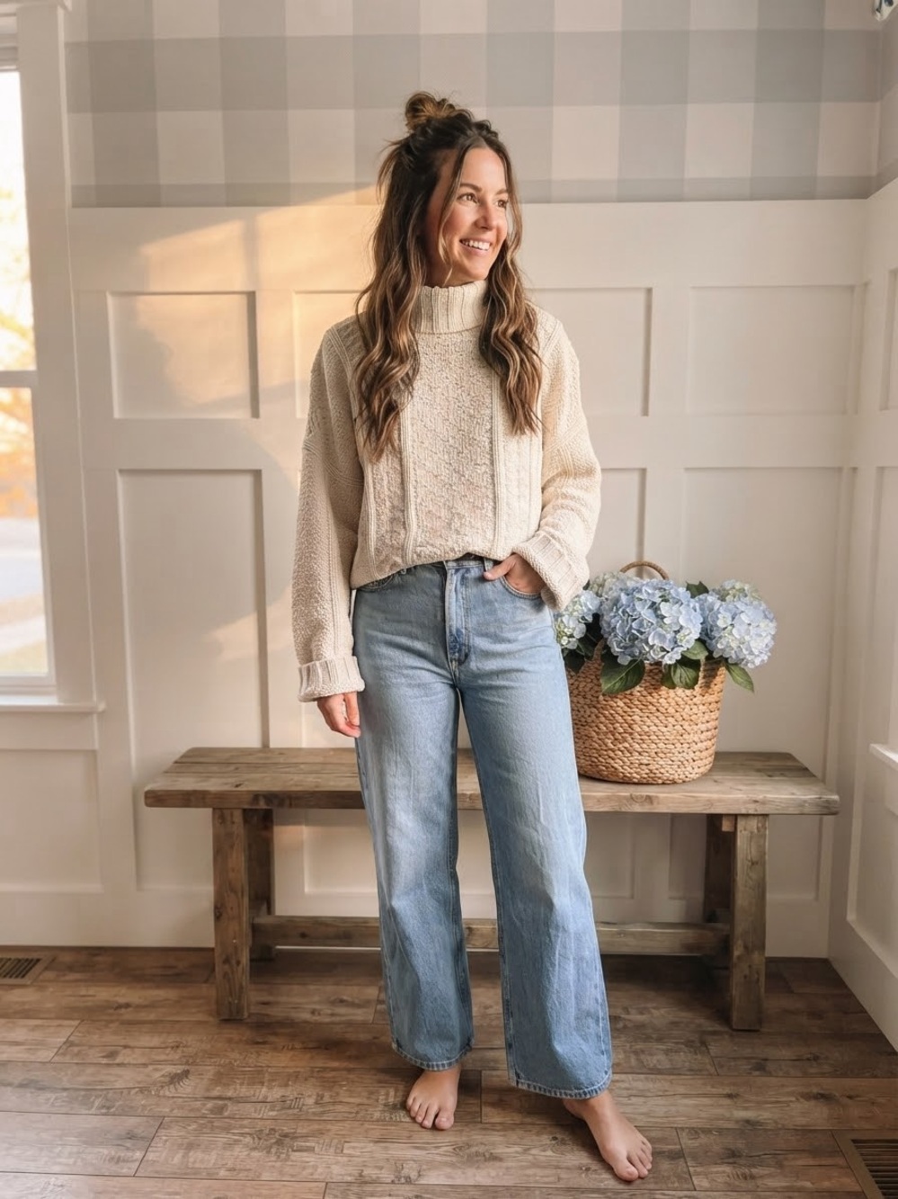 Daniel Hechter Cream Cable Turtleneck Sweater Large